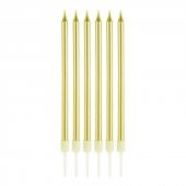 İnce Uzun Mum 6 Adet 14 cm Altın - 1