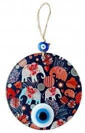 Nazar Boncuklu Fil Desenli Duvar Süsü Füzyon Cam Filli Duvar Dekoru thumbnail 1