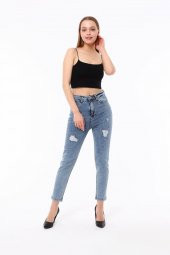 Mayın Lacivert Yüksek Bel Yıpratma Detaylı Skinny Jean - 1