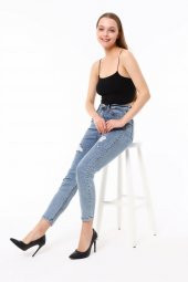 Mayın Lacivert Yüksek Bel Yıpratma Detaylı Skinny Jean - 2