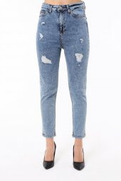 Mayın Lacivert Yüksek Bel Yıpratma Detaylı Skinny Jean - 3