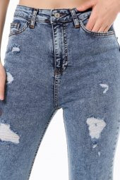 Mayın Lacivert Yüksek Bel Yıpratma Detaylı Skinny Jean - 5