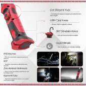 Brio Usb Şarjlı, Mıknatıslı, Askılı, Işık Ayarlı Led Fener, Led Lamba 1000 Lümen Güçlü Işık Tamirci Feneri - 5