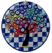 Dilek Ağacı Desenli Nazar Boncuklu Füzyon Cam Duvar Süsü thumbnail 1