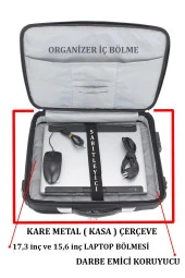 Unisex 17.3" Siyah Çelik Kasalı Laptop Evrak Notebook Bilgisayar Çantası - 3