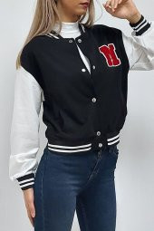 M Baskılı Kolej Yaka Sweatshirt Siyah - 3
