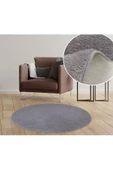 My Evilla Modern Dekoratif Halı Jel Kaymaz Taban Peluş Puffy Yuvarlak Gri - 1