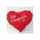 Hediyelik Seni Seviyorum Yazılı Kalp Baskılı Yastık Orta Boy 37 cm - 1