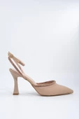 Ten Saten Taşlı Stiletto Bilekten Bantlı Kadeh Topuk Ayakkabı - Honey - 2