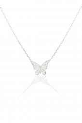 925 Ayar Zarif Model Minimal Kelebek Gümüş Bayan Kolye - 1