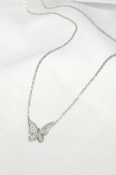 925 Ayar Zarif Model Minimal Kelebek Gümüş Bayan Kolye - 2