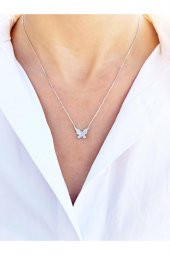 925 Ayar Zarif Model Minimal Kelebek Gümüş Bayan Kolye - 4