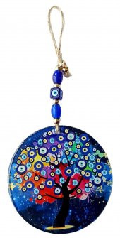 Nazar Boncuğu Desenli Hayat Ağacı Füzyon Cam Duvar Süsü thumbnail 1