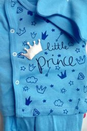 Mavi Renk ve Desenli, Pamuk Kumaş Yeni Doğan Hastane Çıkışı 3 lü Erkek Bebek Zıbın Takım - 3