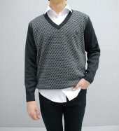 8153 Füme Desenli V Yaka Triko Kazak - 1