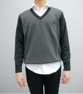 8153 Füme Desenli V Yaka Triko Kazak - 2