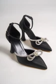 Siyah Saten Fiyonk Taşlı Stiletto Kadeh Topuklu Ayakkabı - Darley thumbnail 4
