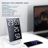 Valkyrie Aynalı LED Dereceli Nem Ölçer Alarmlı Masa Saati Beyaz - 12