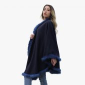 Mavi peluşlu lacivert uzun şal - 2