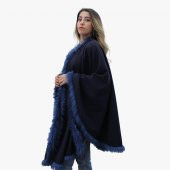 Mavi peluşlu lacivert uzun şal - 3