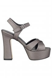 Platin Gri Saten Kalın Platform Topuklu Yüksek Ayakkabı - Margarita - 2