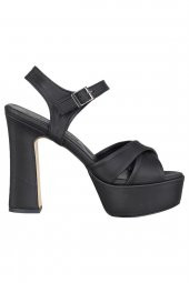 Siyah Saten Kalın Platform Topuklu Yüksek Ayakkabı - Margarita - 2