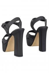 Siyah Saten Kalın Platform Topuklu Yüksek Ayakkabı - Margarita - 4