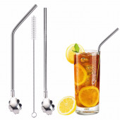 Paslanmaz Krom Kaşıklı Metal Pipet Temizlik Fırçalı 3 Lü Set - 1