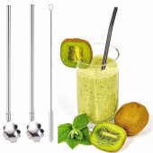 Paslanmaz Krom Kaşıklı Metal Pipet Temizlik Fırçalı 3 Lü Set - 3