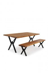 160x80 Doğal Ladin Ahşap Kütük Ağaç Masa Açık Üçgen Çapraz Ayak - 2