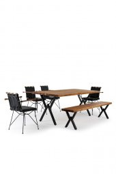 180x90 Doğal Ladin Ahşap Kütük Ağaç Masa Açık Üçgen Çapraz Ayak - 4