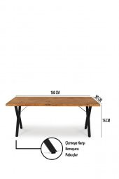 180x90 Doğal Ladin Ahşap Kütük Ağaç Masa Açık Üçgen Çapraz Ayak - 5