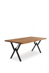 180x90 Doğal Ladin Ahşap Kütük Ağaç Masa Açık Üçgen Çapraz Ayak - 1