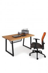 140x70 Doğal Ahşap Kütük Ofis Çalışma Masası Eğik U Ayak - 1