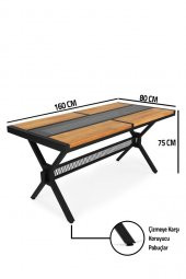 Exclusive 160x80 Camlı Tel Detaylı Doğal Ahşap Masif Lux Masa - 4