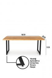 160x80 Doğal Ladin Ahşap Kütük Ağaç Masa Dikdörtgen Ayak - 3