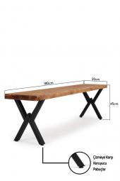 180x32 Doğal Ahşap Kütük Ağaç Bench Bank Açık Üçgen Çapraz Ayak - 4