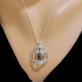 925 Ayar Gümüş Kafeste Kuş Kolyesi thumbnail 1