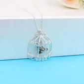 925 Ayar Gümüş Kafeste Kuş Kolyesi thumbnail 3