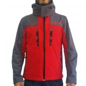 Softshell Kapşonlu Mont Kırmızı-Gri XXL - 1