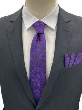 Brianze Mor Şal Desen Kravat Mendil Set thumbnail 1