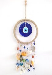 Nazar Boncuklu Hasır Deniz Kabuklu Duvar Süsü Rüzgar Çanı - 2