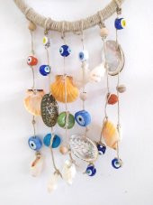 Nazar Boncuklu Hasır Deniz Kabuklu Duvar Süsü Rüzgar Çanı - 6