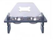 Woodylife Gri Beyaz Kemik Desenli Yüksekliği Ayarlanan Kedi ve Köpek Mama ve Su Kabı Çelik Kaseli - 1