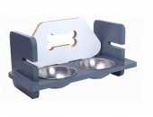 Woodylife Gri Beyaz Kemik Desenli Yüksekliği Ayarlanan Kedi ve Köpek Mama ve Su Kabı Çelik Kaseli - 3