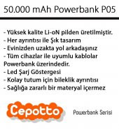 50.000 mAh 2.1A Powerbank Dijital Göstergeli Led Fenerli Kendinden Kablolu Bileklikli Powerbank - 5