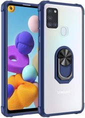 Samsung Galaxy A21s Kılıf - Şeffaf Metal Yüzüklü Standlı Silikon - 1