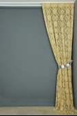 DAMAKS MODEL GOLD RENK TEK KANAT Hazır dikilmiş Pileli Fon Perde 75*260 cm thumbnail 5
