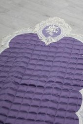 Fransız Güpürlü Minel Kapitoneli Kadife Seccade Lila thumbnail 5