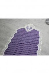 Fransız Güpürlü Minel Kapitoneli Kadife Seccade Lila thumbnail 8